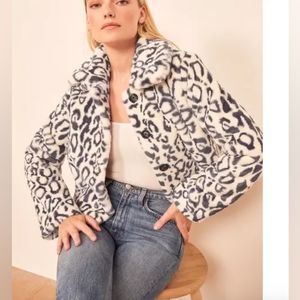 Reformation Faux Fur Hampton Coat In Snow Leopard Size Small